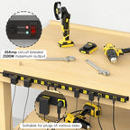 JUNNUJ Long Metal 16 Outlet Power Strip, Heavy Duty Power Strips Surge Protection 4800J with Circuit Breaker, 20a Wide Spaced Socket Wall Mount 5-15P Adapter High Amp 6-20R T-Slot 10FT Extension Cord