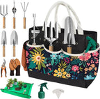 22Pcs Gardening Tools Set for Women Heavy Duty Garden Hand Tool Kit Gardener Gifts for Beginner Gardening Accessories with Tote Bag/Shovel/Repotting Mat/Plant Labels/Gloves-Black