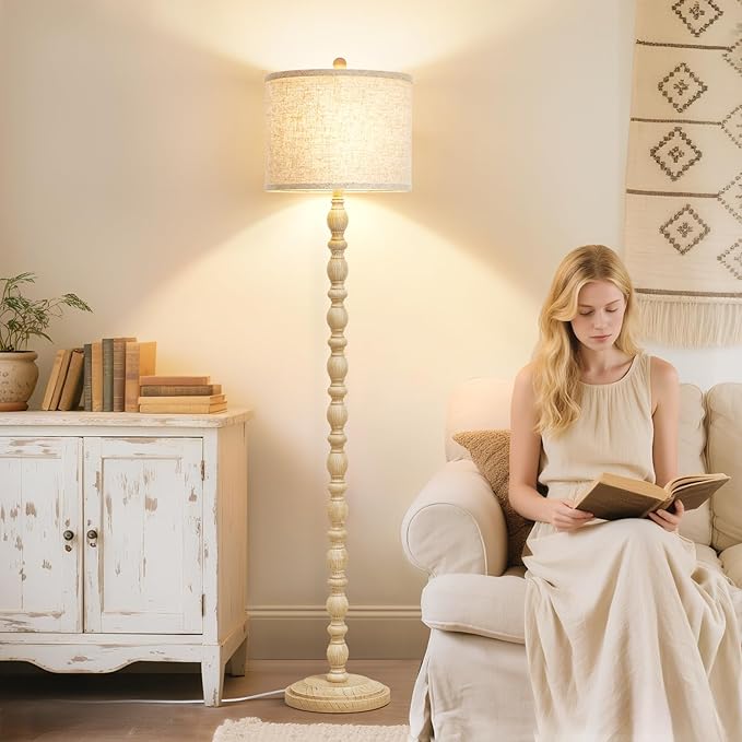 Luvkczc 62" Floor Lamps for Living Room,3 Color Temperature Standing Lamp, Vintage Farmhouse Floor Lamp with Rotary Switch, Rustic Resin Tall Lamps for Living Room, Bedroom, Office, Corner (Cream)