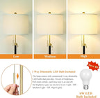 Floor Lamp for Living Room Adjustable Tall Standing Lamp, 3-Way Dimmable Floor Lamp for Bedroom Office, Black Gold Lamp with Marble Base and White Linen Shade