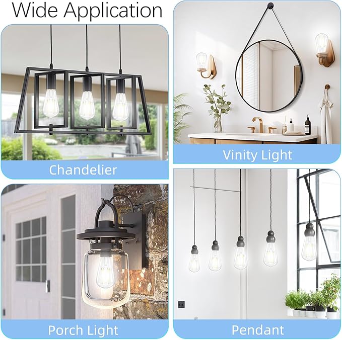 Edison Bulbs 60 watt Equivalent LED, E26 Bulb Dimmable, Cool White 4000K, ST58 Vintage Light Bulbs, 90+ CRI, 6W 600LM, E26 Medium Base, Clear Glass, 18 Pack