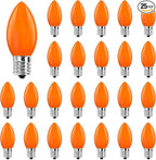 Abeja 25 Pack C9 Halloween Replacement Light Bulbs, Orange Ceramic Christmas Lights for Halloween Outdoor Patio Indoor Xmas String Lights, C9/E12 Candelabra Base, 7 Watt, Orange