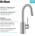KRAUS Spot Free Oletto Single Handle Kitchen Bar Faucet in All-Brite Stainless Steel Finish, KPF-2600SFS (Pack of 1)