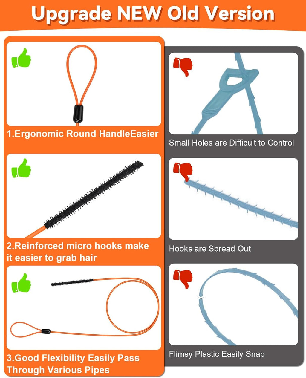 32 Inch Drain Snake, Anti-Break Metal Hair Removal Tool with Nylon Coating Sink Snake, Drain Cleaner Hair Catcher Remover for Shower, Bathroom Sink Tub(6 Pack)