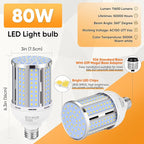 80W LED Corn Light Bulb(5 Pack),(800 Watt Equivalent) Fanless E26/E39 Medium/Large Mogul Base LED Cob Lamp 5000K Daylight 11,600LM for Outdoor Indoor Garage Warehouse Factory Workshop Street Backyard