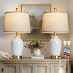 23" Set of 2 White Ceramic Table Lamp with Ginger Jar Design, Bedside USB Lamps for Living Room,Dining Room,Bedroom,Office,Nightstand,End Table