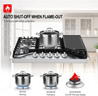 GASLAND 30 Inch Gas Cooktop, PRO GH2305SF 5 Burner Propane Stovetop, Built-in NG/LPG Convertible Cooktops, Gas Countertop Plug-in with Thermocouple Protection, Stainless Steel