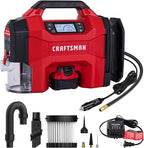 CRAFTSMAN 3-in-1 Tire Inflator Kit with Battery & Charger, 160 PSI Portable Air Compressor, Car Vacuum & Dust Blower with LED Light (Includes 4.0Ah Battery & 12V Charger)