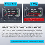 BESTTEN Super Slim Dimmer Light Switch, Quiet Rocker, Single Pole or 3 Way Dimmable Switch, Max 300W LED, CFL, 600W Incandescent, Screwless Wall Plate Included, ETL Listed, 6 Pack, White