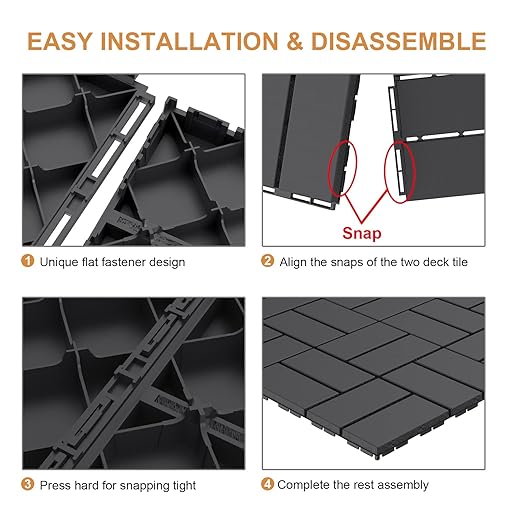 Goovilla Plastic Interlocking Deck Tiles, 36 Pack Outdoor Patio Flooring, 12"x12" Interlocking Decking Tile Outdoor All Weather Use, Waterproof Patio Pavers for Pool Balcony Backyard Porch, Dark Grey