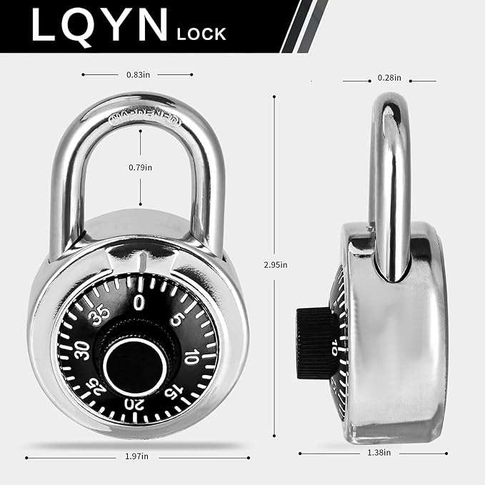 Combination Lock, LQYN Standard Dial Combination Lock, Pack of 60; Black Turnplate, 2 in. Wide, Fixed Three Digital Combination, for School, Gym & Locker, Toolbox, Gate