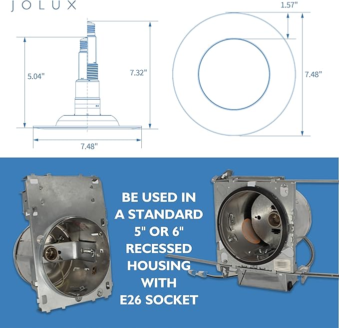 Jolux 4-Pack 5/6" Retrofit LED Recessed Lighting,60W,3000K WarmWhite,800 Lumens,Dimmable Can Lights,Damp Rated,Simple Installation Adjustable Retrofit Downlight,ETL,E26 Base,Bevel Trim