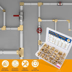 KOOTANS 96PCS Brass Pipe Fittings Assortment Kit - NPT Adapter, Reducer Bushing, Hex Nipple, Coupling, Head Plug, 45 & 90 Degree Barstock Street Elbow, Tee Fittings Kit
