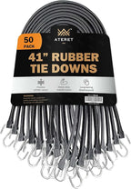 50 Packs Rubber Bungee Cords w/Hooks I 41 Inch, 62" Max Stretch I Heavy-Duty Black Tie Down Straps for Outdoor, Tarp Covers, Canvas Canopies, Motorcycle, and Cargo