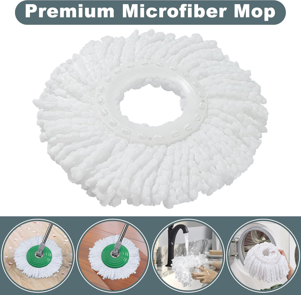 Dual Compartment Spin Mop and Bucket, Mop and Bucket with Wringer Set,360°Rotating Spinning Mopping for Floor Cleaning with 6 Microfiber Replacement Heads, 61" Extended Handle, 2X Wheel - Deep Green