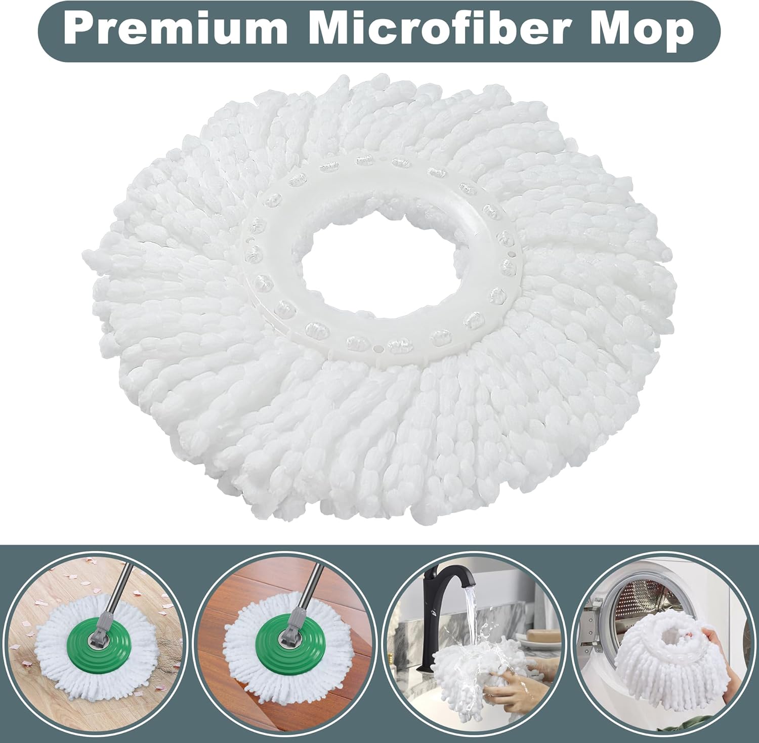 Dual Compartment Spin Mop and Bucket, Mop and Bucket with Wringer Set,360°Rotating Spinning Mopping for Floor Cleaning with 6 Microfiber Replacement Heads, 61" Extended Handle, 2X Wheel - Deep Green