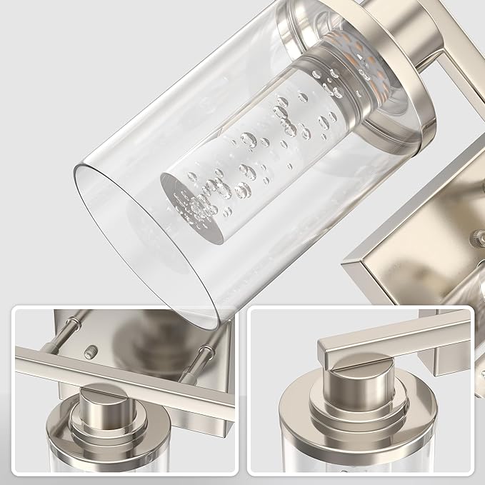DORESshop 3-Light Brushed Nickel Bathroom Light Fixtures, Crystal LED Bathroom Lights Dimmable Light with Clear Glass Shade,Vanity Lights for Living Room 5CCT