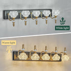 Modern Glass Crystal Vanity Light - Vintage Bathroom Lighting Fixtures Over Mirror, 5 Light Vanity Lights G9 Bulb (35.43 Inch, Black Gold)