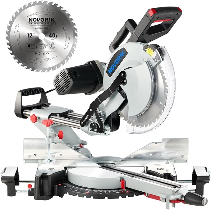Double Bevel Compound Sliding Miter Saw, Double-Bevel Corded Miter Saw with Laser Guide & 15-Amp Heavy-Duty Motor, Sliding Miter Saw with TCT Saw Blade for Woodworking (12")