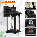 Motion Sensor Outdoor Wall Lantern, Updated Dusk to Dawn Outdoor Lighting, Exterior Light Fixtures, Black Porch Lights & Outside Wall Sconces with Water Rippled Glass for Patio Garage Entryway House