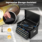 6-Drawer Tool Box, ARNOT 24" Heavy-Duty Steel Tool Chest, Portable Tool Storage Organizer with Auto-Locking Drawers, Top Tool Tray, and Side Handles for Garage, Warehouse, or Workshop Storage (Black)