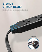 DEWENWILS 6FT Flat Plug Extension Cord, 3 Prong Ultra Thin Power Strip, 13A/125V/1625W, 16/3 Awg Grounded Flat Power Cable for Indoor Narrow Space, SPT-3 Cord, ETL Listed, Black, 2 Pack