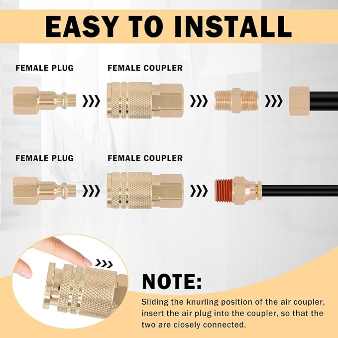 CheeMuii 100 PCS Brass DOT Air Line Fittings with 100FT 1/4" and 100FT 3/8" DOT Air Line Kit Push Lock Air Fitting Quick Connect & NPT Thread Fittings with Pneumatic Tubing
