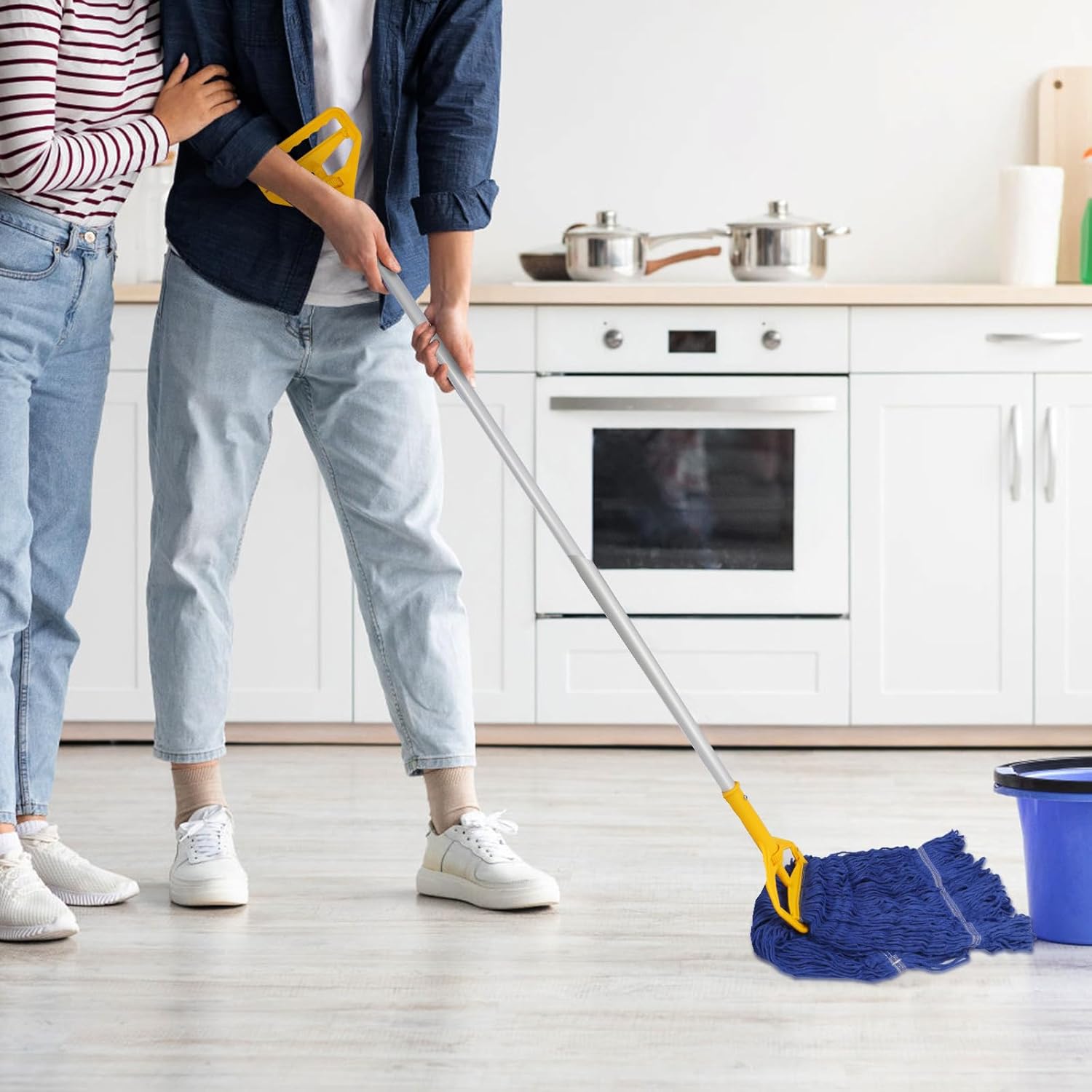 3 Pack Heavy Mop Replacement Head,Commercial Industrial Grade Blue Cotton Ring Heads,Cotton Looped End String Cleaning Mop Refills, Applied to Mop of Clamping Side-Loading Handles
