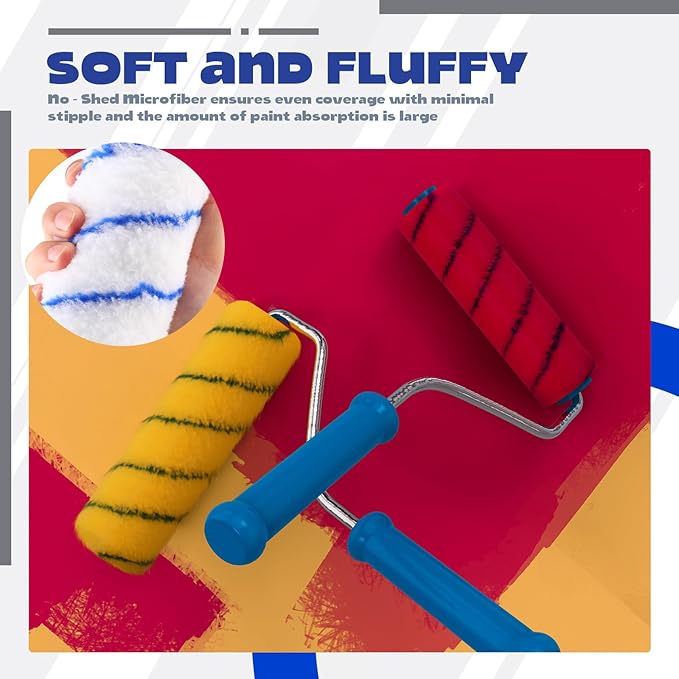 Leumoi 120 Pcs Paint Roller Covers, 1/2 Nap 9" Roller Covers, High Capacity Microfiber Naps for Wall Paint Kit Home Repair Tools Painting Supplies (Blue)