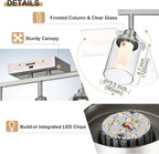 3-Light LED Dimmable Track Lighting Ceiling Fixtures, 5-Color Temperature Brushed Nickel Wall Lamp Spotlight with Integrated LED Chips & Clear Glass Shade & Frosted Column