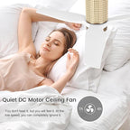 52" Ceiling Fan with Light - Low Profile Flush Mount Ceiling Fan, 6-Speed Remote Control, Solid Wood, Quiet Reversible DC Motor, White/Gold Finish, for Bedroom, Living Room, Porch