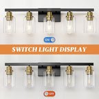 5-Light Black and Gold Bathroom Vanity Light, 30" Modern Vanity Lighting Fixture, Bathroom Light Fixtures, Wall Sconces with Clear Glass Shade, Black Bathroom Wall Light Over Mirror