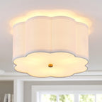 Modern Drum Semi Flush Mount 3-Light Gold Ceiling Lighting Vintage Linen Lamp for Laundry, Kitchen, Basement, Dining, Bedroom