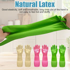 Rubber Dishwashing Gloves, 3 Pairs Reusable Gloves for Dishwashing, Non-Slip Kitchen Glove, Water Resistant Household Glove for Kitchen Bathroom (Medium, Green+Pink+Yellow)