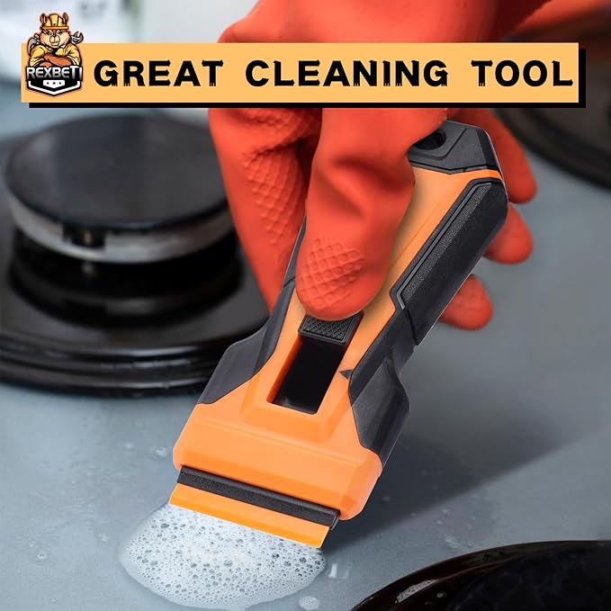 REXBETI Razor Blade Scraper Tool, 1 Pack Razor Scraper with Extra 157Pcs Razor Blades -7Pcs Metal and 150Pcs Plastic Blades, Cleaning Scraper Tool, Cooktop, Paint, Glass Scraper