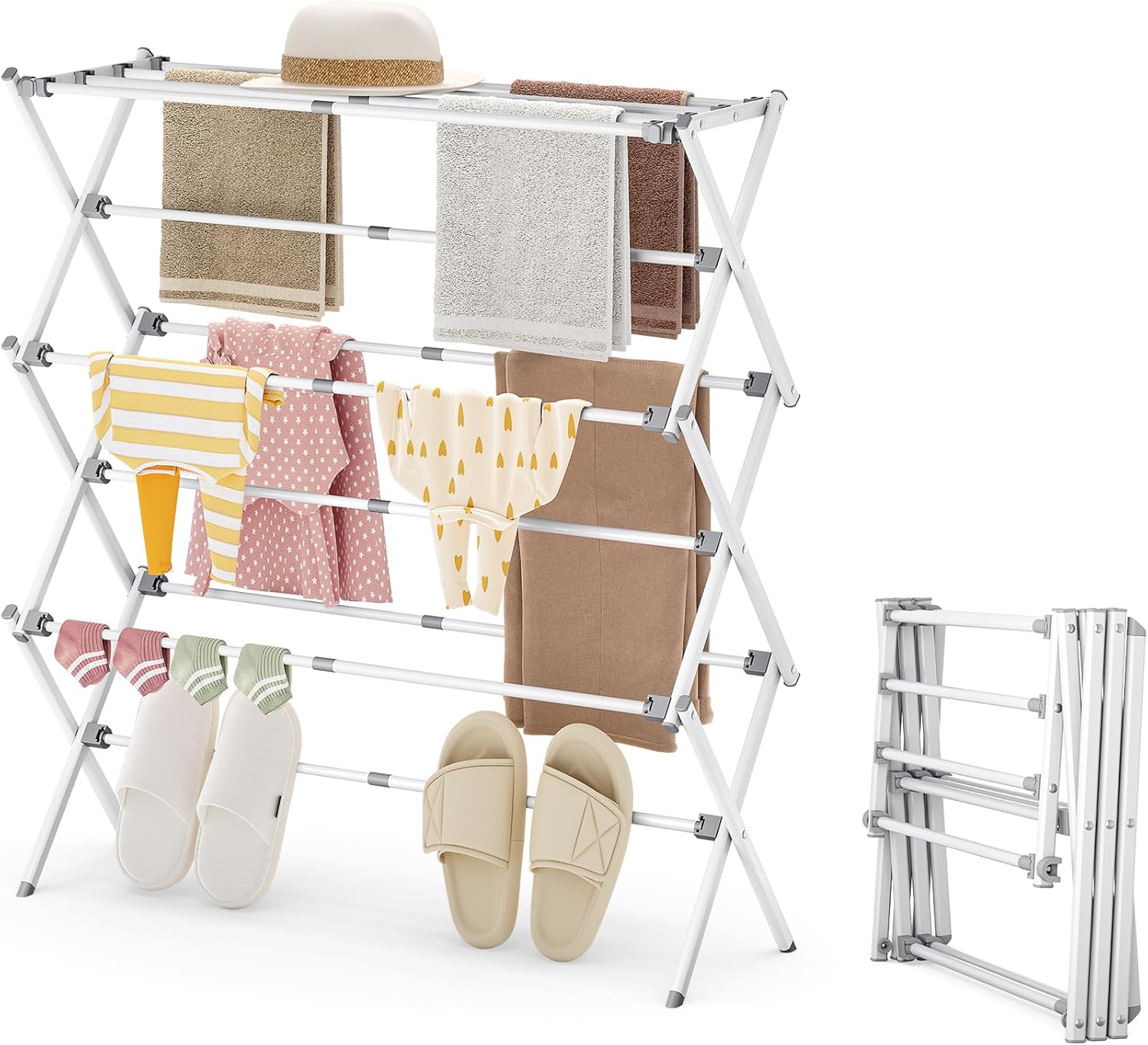 APEXCHASER Drying Rack Clothing, Clothes Drying Rack Foldable, Laundry Drying Rack Expandable, Small Clothe Hanger for Baby Clothes Towels Bibs, Socks, Clothes Airer for Indoor & Outdoor Use, White