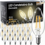 VOLIVO Dimmable E12 LED Candelabra Bulbs 60Watt Equivalent, 2700K Warm White, 500Lumens, 4.5W B11 Vintage Chandelier Light Bulbs, LED Filament Clear Glass Candle Lamp for Ceiling Fan Home, 24Pack