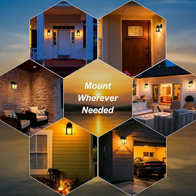 Outdoor Light Fixture, Matte Black Front Porch Lamps Width Glass Shades, 8.7IN Exterior Waterproof Wall Mount Lantern with E26 Sockets, Outside Lights for House Garage Doorway Patio 2Pack