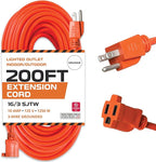 Iron Forge Cable Weatherproof 200 Ft Outdoor Extension Cord - 16/3 SJTW 10 Amp Heavy Duty Highly Visible Orange Extension Cord 3 Prong - Lighted End