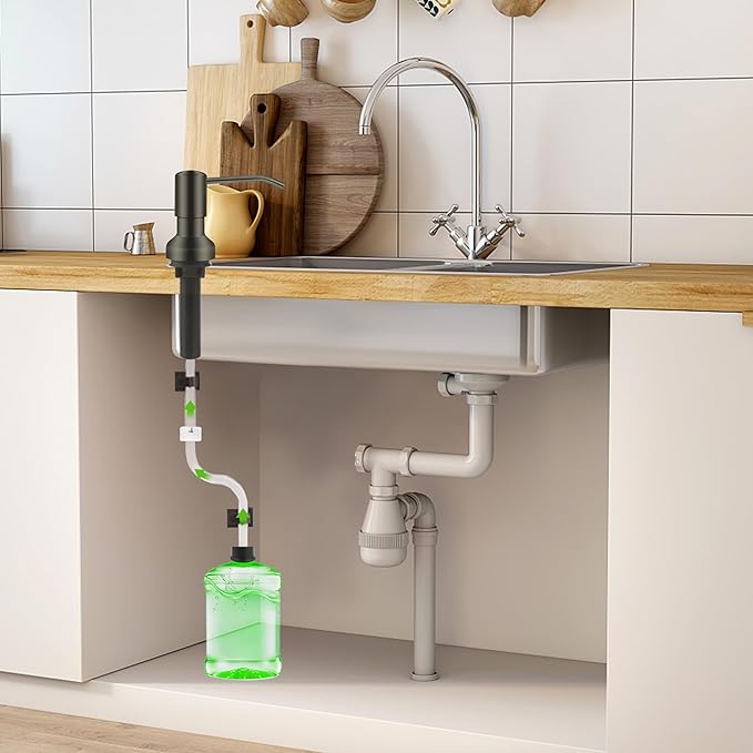 Soap Dispenser for Kitchen Sink, Sink Soap Dispenser with Longer Threaded Shaft, Stainless Steel Pump with 47" Extension Tube, Connects Directly to Dish Soap Container, Wide Pump Head Base（Gray）