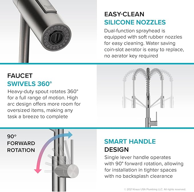 KRAUS Oletto Commercial Style Single Handle Pull Down Kitchen Faucet with QuickDock Top Mount Installation Assembly in Brushed Brass, KPF-2631BB