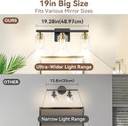 3-Light Bathroom Light Fixtures, 19" Modern Vanity Lights Over Mirror with Clear Glass Shades, Black & Gold Light Fixture, Classic Wall Light Fixture for Mirror Living Room Cabinet Bedroom Porch