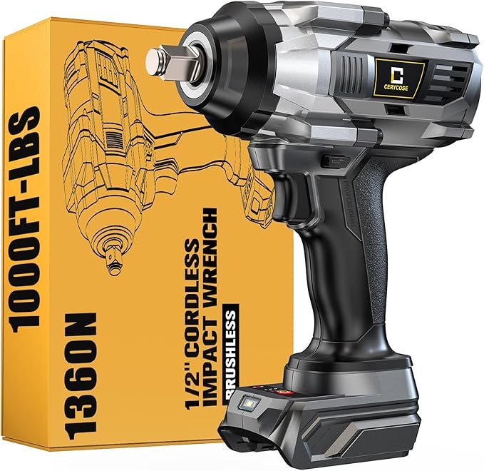 Cordless Impact Wrench 1000FT-LBS for Dewalt Battery, 1/2 inch Brushless Electric 1360N.m Impact Gun Includes LED Work Light, High Torque Impact Driver, Bare Tool Only