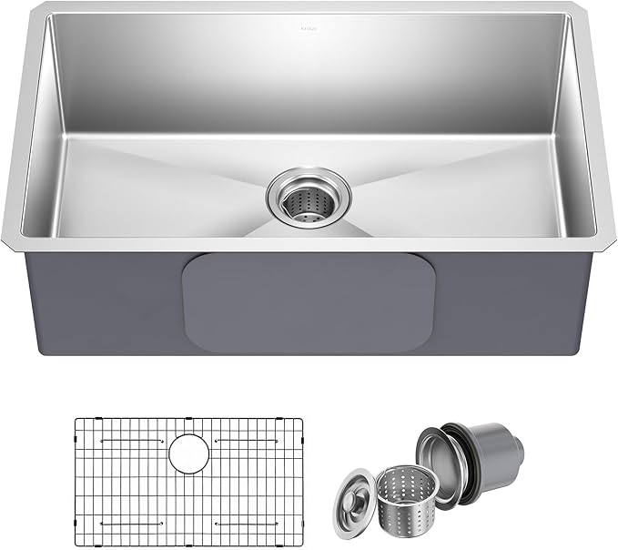 KRAUS Standart Pro 30 -inch Undermount Single Bowl 16 Gauge Stainless Steel Kitchen Sink, KHU100-30