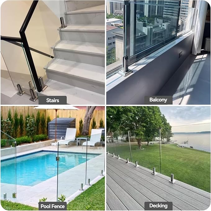 T316 Stainless Steel Glass Railing Clamp,Heavy Duty Glass Railing Spigot,Railing Post Clamp (4, Brush)