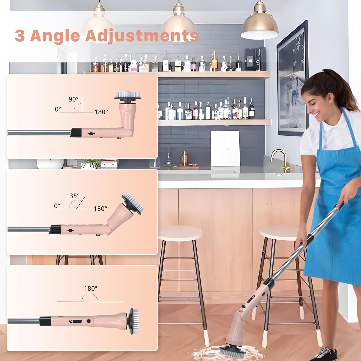 Electric Spin Scrubber, Hillyfe Power Shower Cleaning Brush with 7 Replaceable Brush Heads, IPX7 Waterproof, 2 Speeds (300/400 RPM) Electric Scrubber with Wall Mount Hook for Bathtub, Floor，Pink