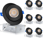 Black Gimbal Recessed Lighting 4 Inch 6 Pack, Ajustable Eyeball recessed Light with Junction Box,5 Color Selectable,Airtight,9W 750LM,Dimmable,Black