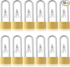 12pcs Solid Brass Keyed Padlock, Small Yellow Gym Lock, Long Lock for Sheds Strong Padlock with Same Key for Luggage Toolbox (40mm 1-9/16")