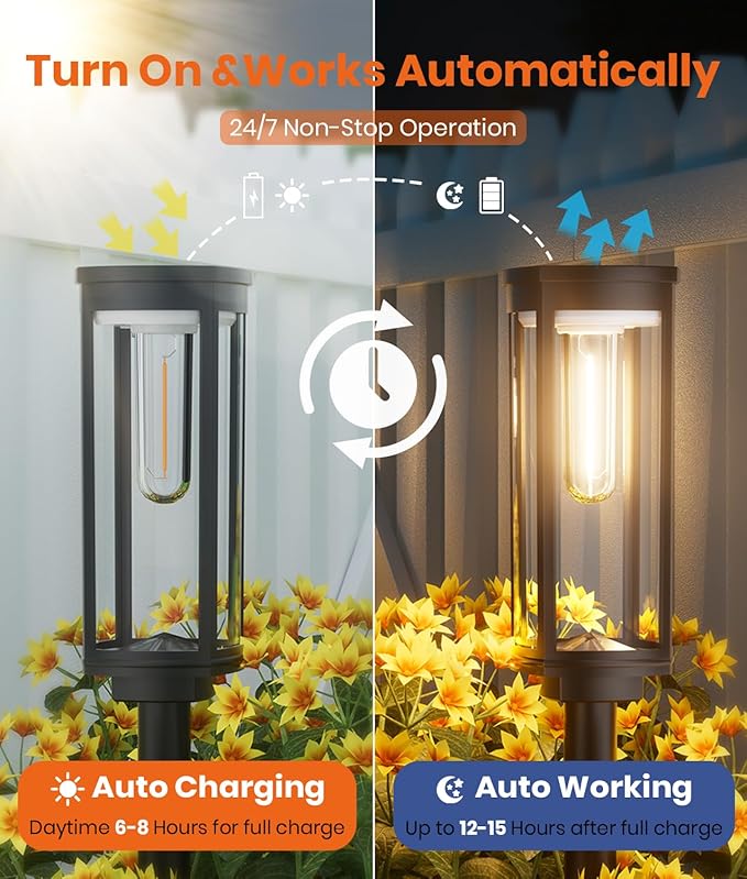 Solar Pathway Lights Outdoor Solar Lights Outdoor, IP65 Waterproof Auto On/Off Solar Garden Lights Solar Powered Landscape Lighting for Yard Walkway Driveway Pathway (Warm White, 6pack)