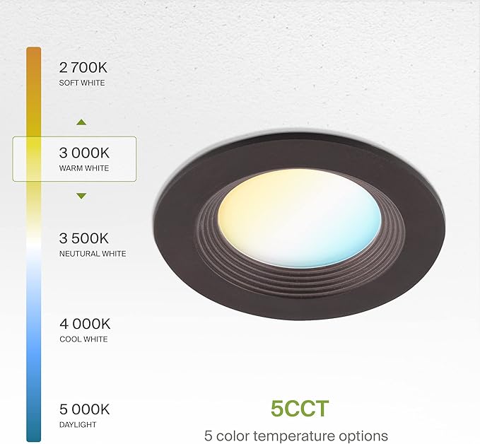 ASD Retrofit LED Recessed Lighting 4 Inch | 9W 700 Lm Wet Rated Dimmable Ceiling Downlights | 2700K-5000K Adjustable CRI90 Bronze Room Recessed Light Fixtures | LED Can Lights, UL 6 Pack